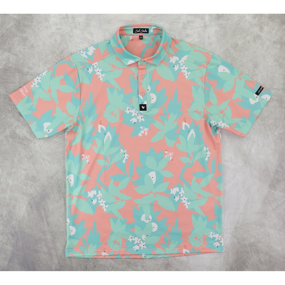 Bad Birdie Golf Polo Shirt Mens Medium Pink Green Floral Performance Hideaway GC
